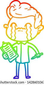 rainbow gradient line drawing of a cartoon man crying