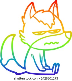 dibujo de una línea degradada de arcoiris de un lobo fastidiado
