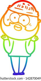 rainbow gradient line drawing of a cartoon bearded man