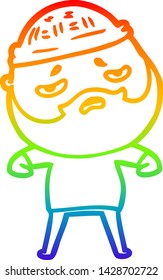 dibujo de una línea de degradado de arco iris de un hombre preocupado con barba