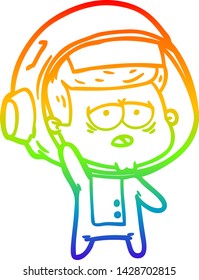 rainbow gradient line drawing of a cartoon tired astronaut