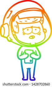 Regenbogen-Farbverlauf-Zeichnung eines Cartoons müden Astronauten