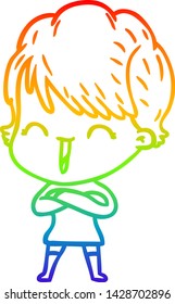 Regenbogengradientenzeichnung einer lachenden Cartoon-Frau