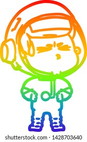 rainbow gradient line drawing of a cartoon stressed astronaut