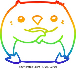 dibujo de la línea de gradiente del arco iris de un pingüino de dibujos animados