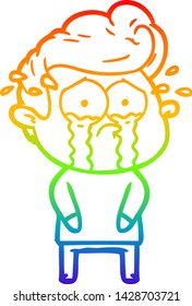 rainbow gradient line drawing of a cartoon crying man