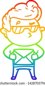 rainbow gradient line drawing of a cartoon cool guy