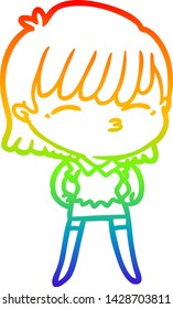 rainbow gradient line drawing of a cartoon woman