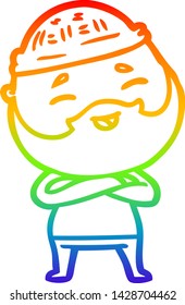 dibujo de una línea de gradiente de arco iris de un hombre barbudo feliz