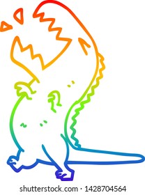 rainbow gradient line drawing of a cartoon roaring t rex