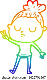 rainbow gradient line drawing of a cartoon calm woman