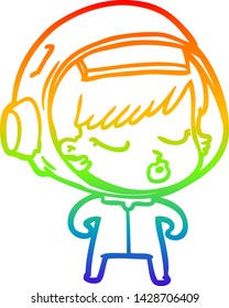 rainbow gradient line drawing of a cartoon pretty astronaut girl