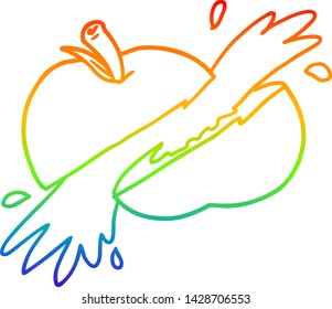 rainbow gradient line drawing of a cartoon sliced apple