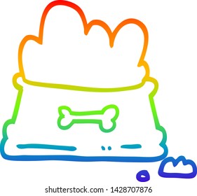 dibujo de una línea de gradiente de arco iris de un tazón de comida de perro de dibujos animados