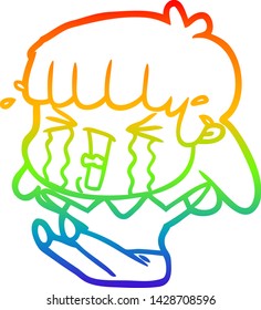 rainbow gradient line drawing of a cartoon woman in tears