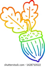 dibujo de línea de gradiente de arco iris de una bellota de dibujos animados