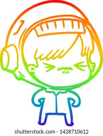 dibujo de una mujer astronauta de dibujos animados con gradiente de color arcoiris