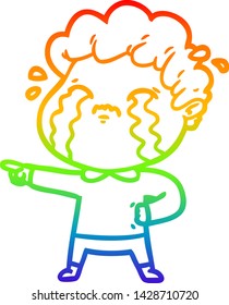 rainbow gradient line drawing of a cartoon man crying