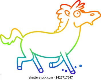 rainbow gradient line drawing of a cartoon running horse