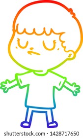 rainbow gradient line drawing of a cartoon grumpy boy