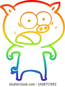 rainbow gradient line drawing of a cartoon pig shouting