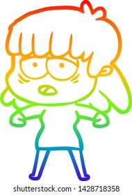 dibujo de una mujer cansada con dibujos de gradiente de arco iris
