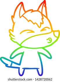 rainbow gradient line drawing of a cartoon wolf whistling