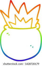 dibujo de línea de gradiente de arco iris de un caldero de explosión de dibujos animados 