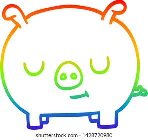rainbow gradient line drawing of a cartoon happy pig