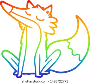 rainbow gradient line drawing of a cartoon wolf
