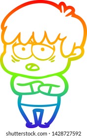 dibujo de una línea de gradiente de arco iris de un niño exhausto de caricatura