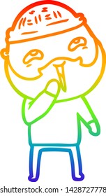 rainbow gradient line drawing of a cartoon happy bearded man