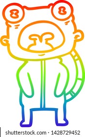 rainbow gradient line drawing of a cartoon weird alien communicating