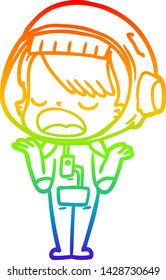 rainbow gradient line drawing of a cartoon talking astronaut