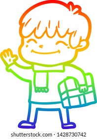 rainbow gradient line drawing of a cartoon happy boy