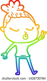 rainbow gradient line drawing of a cartoon calm woman