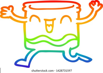dibujo de una línea de gradiente de arco iris de un tumbler feliz de dibujos animados