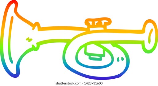 rainbow gradient line drawing of a cartoon metal trumpet