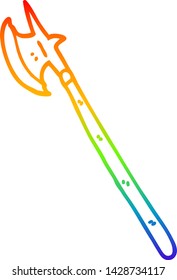 desenho de linha de gradiente arco-íris de uma arma medieval de desenho animado