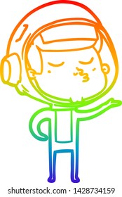 rainbow gradient line drawing of a cartoon confident astronaut