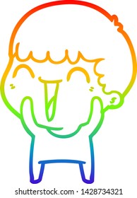 dibujo de una línea de gradiente de arco iris de un hombre feliz con dibujos animados