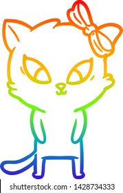 rainbow gradient line drawing of a cartoon cat