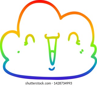 dibujo de la línea de gradiente de arco iris de una nube feliz de dibujos animados