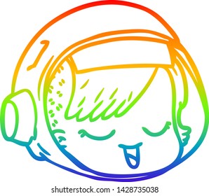 rainbow gradient line drawing of a cartoon astronaut face