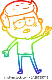 rainbow gradient line drawing of a cartoon tired man