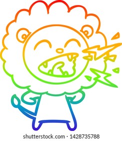 rainbow gradient line drawing of a cartoon roaring lion