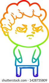 rainbow gradient line drawing of a cartoon angry man