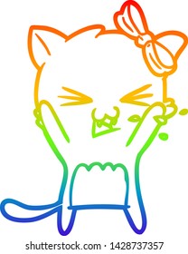 rainbow gradient line drawing of a cartoon cat