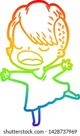 Regenbogen-Farbverlauf-Zeichnung einer Cartoon coolen hipster Mädchen sprechen