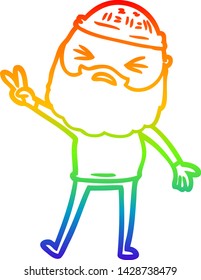 dibujo de una línea de degradado de arco iris de un hombre de dibujos animados con barba